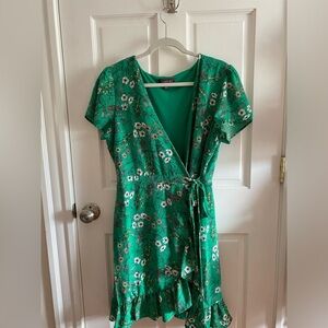 Luxology lined green wrap dress size large